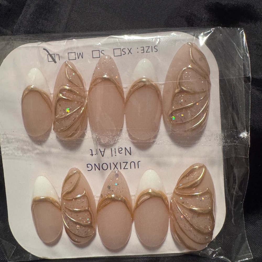 Nude & Gold Press-On Nails - Elegant French Tip Set